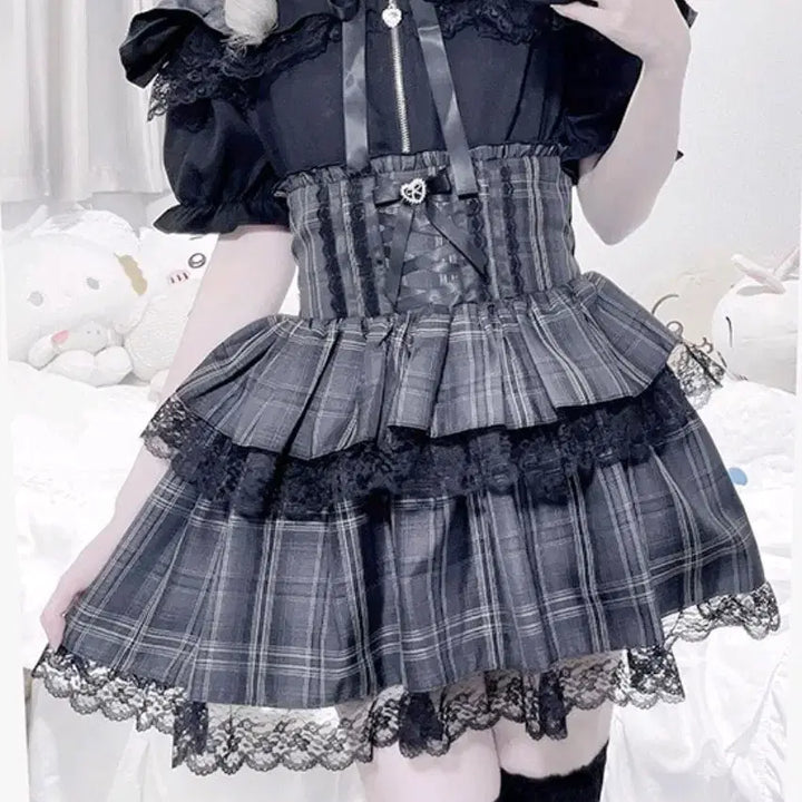 [BUNJANG] MARS High-Waist Lace-Up Volume Skirt (Skort) / 교판) 마즈 MARS 하이웨스트 레이스업 볼륨 스커트 스카판