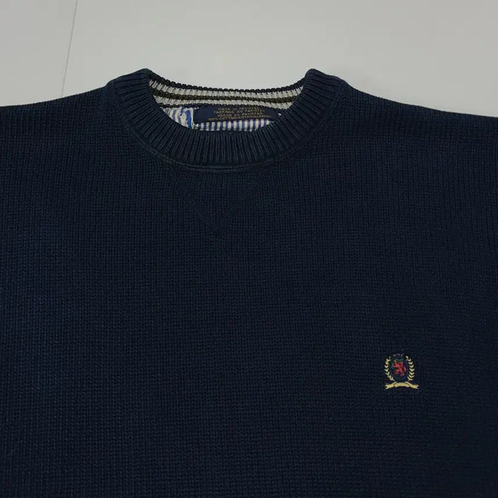 [BUNJANG] Tommy Hilfiger Navy Laurel Logo Round Knit Sweater - Size S / [정품] 타미 네이비 월계수로고 라운드 니트 [ S ]