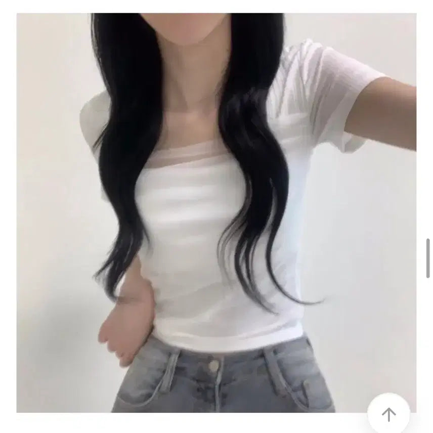 [BUNJANG] Freya Romy Chiffon Square Neck Short Sleeve T-Shirt Pink/Ivory / 에이블리 프레이아 로밍 쉬폰 스퀘어넥 반팔티 핑크 화이트 새제품 교신가능
