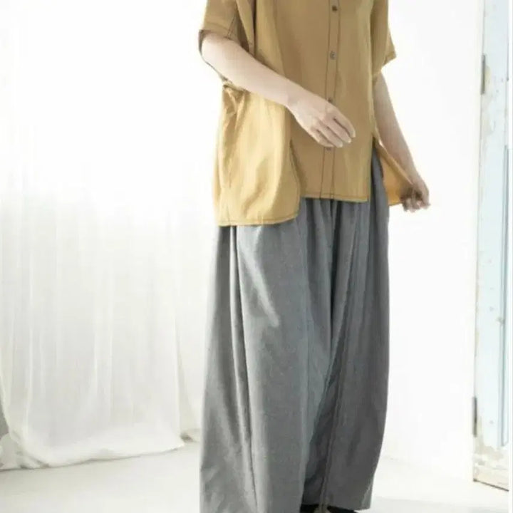 [BUNJANG] Grey Shirring Maxi Wide Pants / 그레이 셔링 맥시 와이드팬츠(F)
