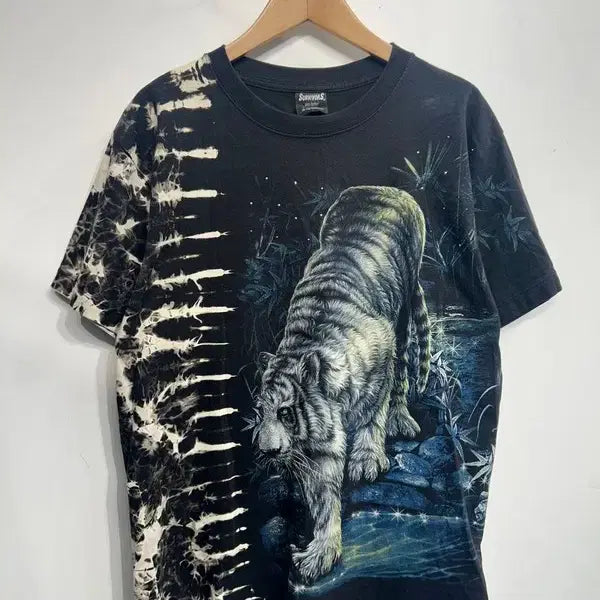 [BUNJANG] Medium Survivors Baekho Big Printing Beads Street Punk Cotton Short Sleeve T-Shirt / 미디움 서바이버즈 백호 빅프린팅 비즈 스트릿 펑크 코튼 반팔 티셔츠