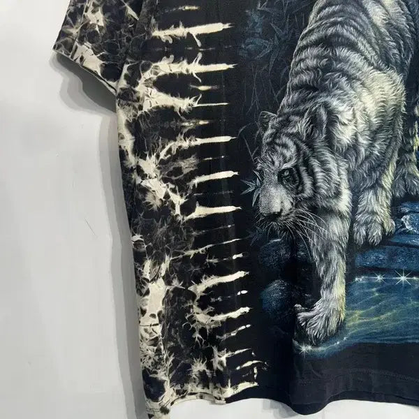 [BUNJANG] Medium Survivors Baekho Big Printing Beads Street Punk Cotton Short Sleeve T-Shirt / 미디움 서바이버즈 백호 빅프린팅 비즈 스트릿 펑크 코튼 반팔 티셔츠