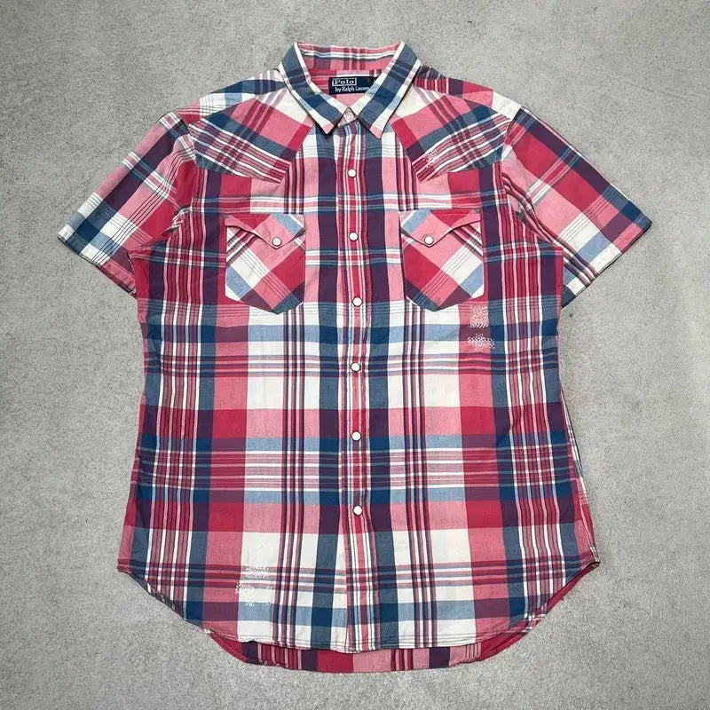 [BUNJANG] Polo by Ralph Lauren Western Check Half Shirt / 폴로 랄프로렌 웨스턴 체크 하프셔츠 s10952