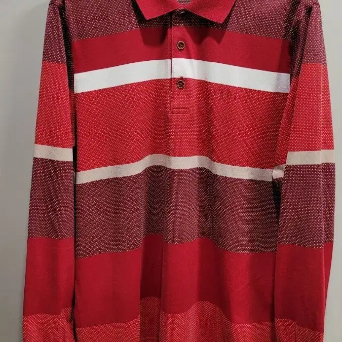 [BUNJANG] Daks Red Stripe Long Sleeve Polo T-shirt / 닥스 레드 스트라이프 긴팔 폴로티셔츠