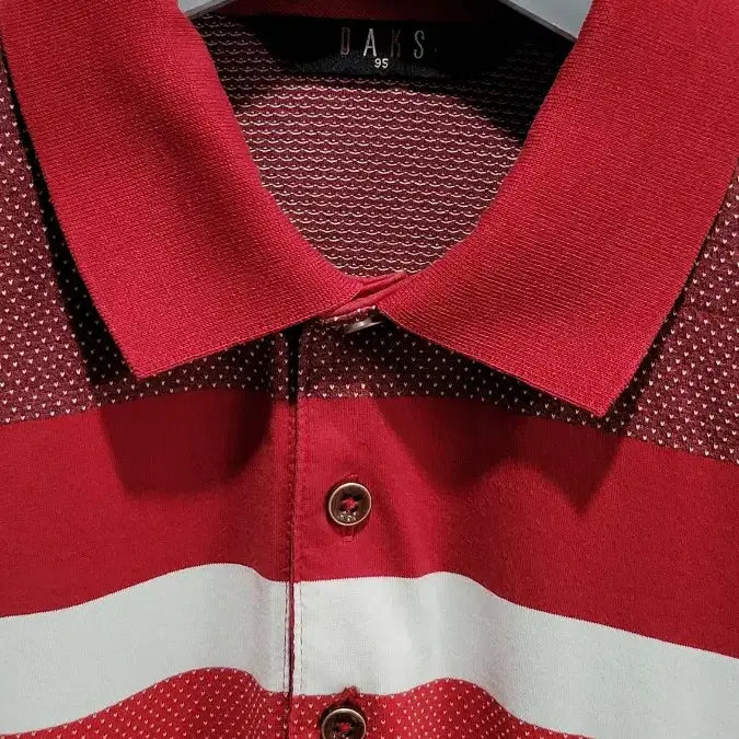 [BUNJANG] Daks Red Stripe Long Sleeve Polo T-shirt / 닥스 레드 스트라이프 긴팔 폴로티셔츠