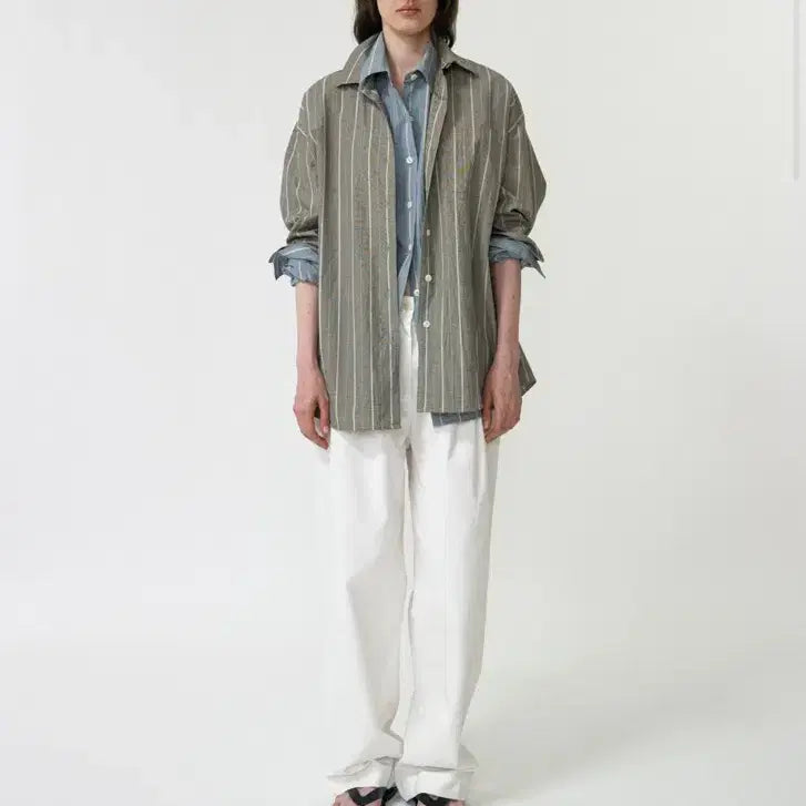 [SOLD OUT] 낫띵리튼 Moss stripe loose fit shirt 차콜