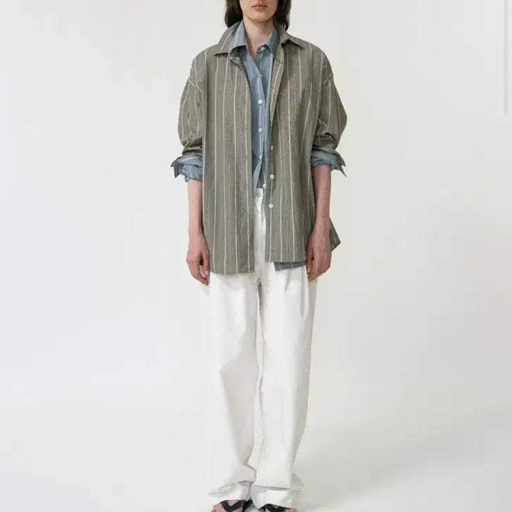 [SOLD OUT] 낫띵리튼 Moss stripe loose fit shirt 차콜