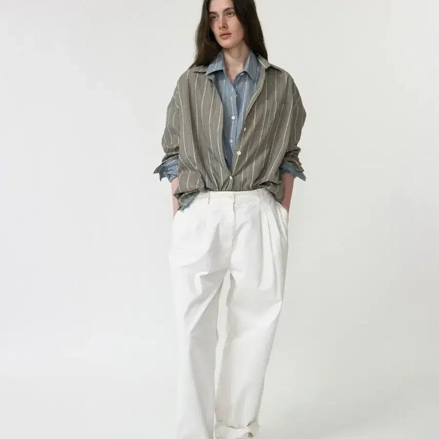 [SOLD OUT] 낫띵리튼 Moss stripe loose fit shirt 차콜