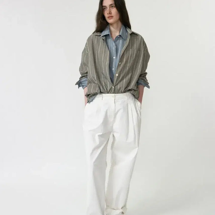 [SOLD OUT] 낫띵리튼 Moss stripe loose fit shirt 차콜
