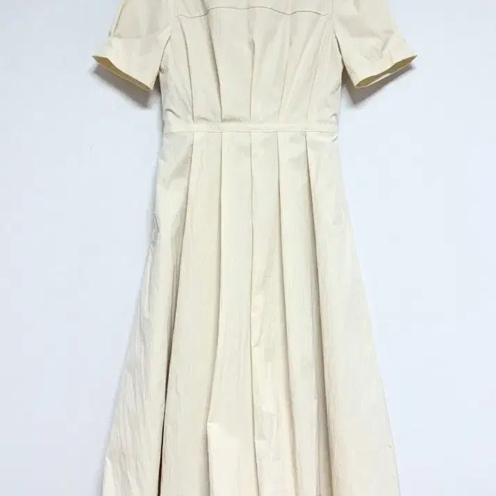 [BUNJANG] Cream Crinkled Pleats Long Dress / 크림 바스락 플리츠 롱 원피스