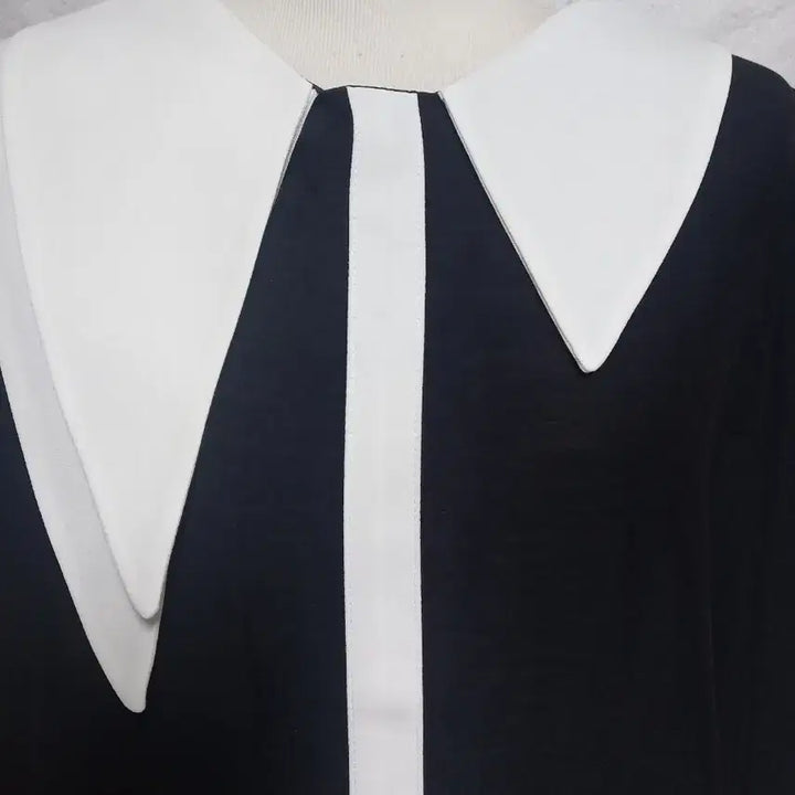 [BUNJANG] Two-Way Collar Color-Blocked Blouse / 투웨이카라 배색 블라우스(새옷)