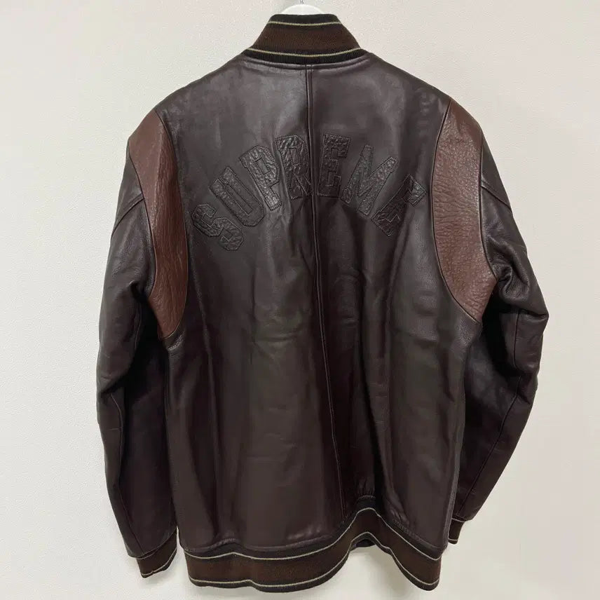 [BUNJANG] Supreme 05AW Buddy Buddy All Leather Varsity Jacket Brown / 슈프림 05AW 버디버디 올레더 스타장 브라운