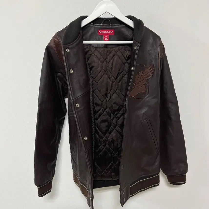 [BUNJANG] Supreme 05AW Buddy Buddy All Leather Varsity Jacket Brown / 슈프림 05AW 버디버디 올레더 스타장 브라운
