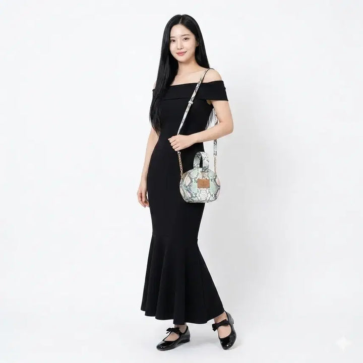 [BUNJANG] Vegan Vampi Green Crossbody Bag / 비건 뱀피 그린 크로스/숄더백