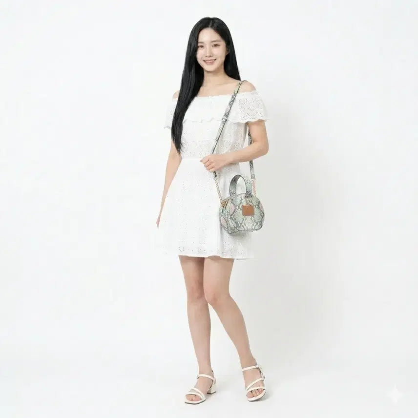 [BUNJANG] Vegan Vampi Green Crossbody Bag / 비건 뱀피 그린 크로스/숄더백