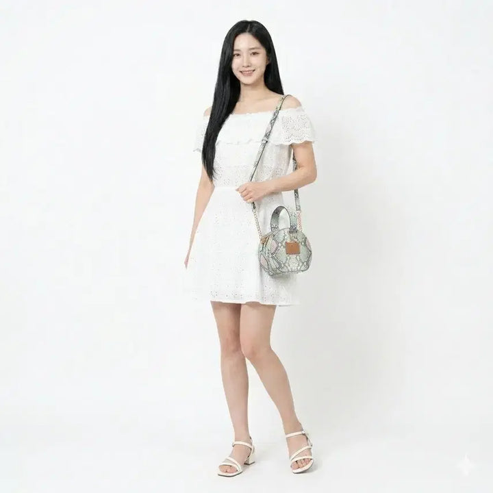 [BUNJANG] Vegan Vampi Green Crossbody Bag / 비건 뱀피 그린 크로스/숄더백