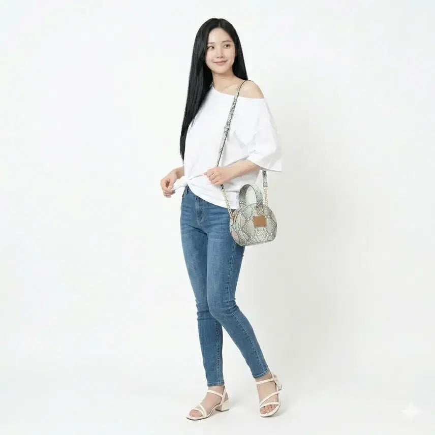 [BUNJANG] Vegan Vampi Green Crossbody Bag / 비건 뱀피 그린 크로스/숄더백