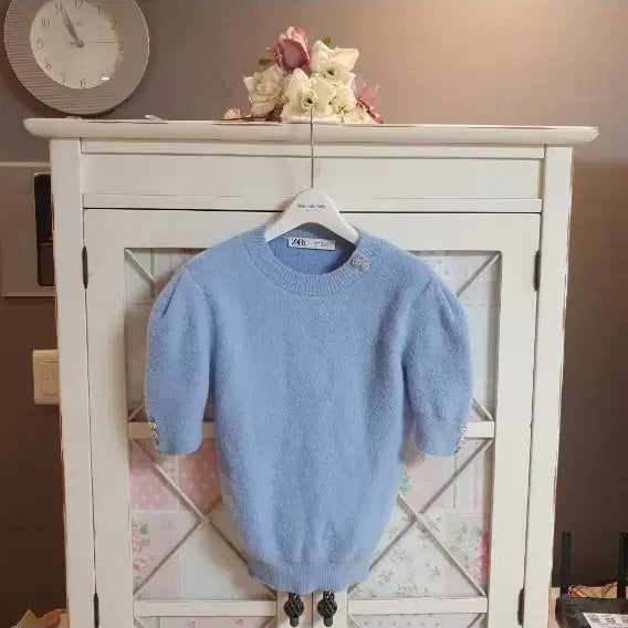 [BUNJANG] Zara Knit Sweater Puff Sleeve Button Detail / 자라 니트 스웨터/55-66