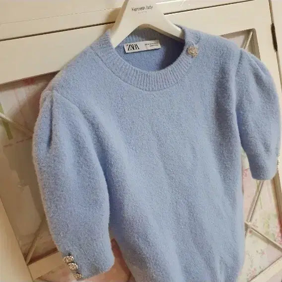 [BUNJANG] Zara Knit Sweater Puff Sleeve Button Detail / 자라 니트 스웨터/55-66