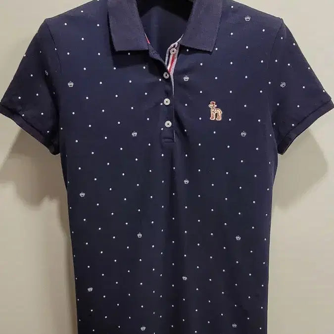 [BUNJANG] Hazzys Navy Polka Dot Short Sleeve Polo T-Shirt / 헤지스 네이비 땡땡이 여성 반팔 폴로티