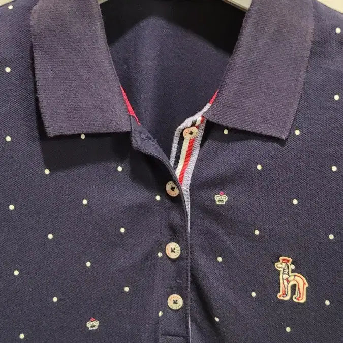[BUNJANG] Hazzys Navy Polka Dot Short Sleeve Polo T-Shirt / 헤지스 네이비 땡땡이 여성 반팔 폴로티
