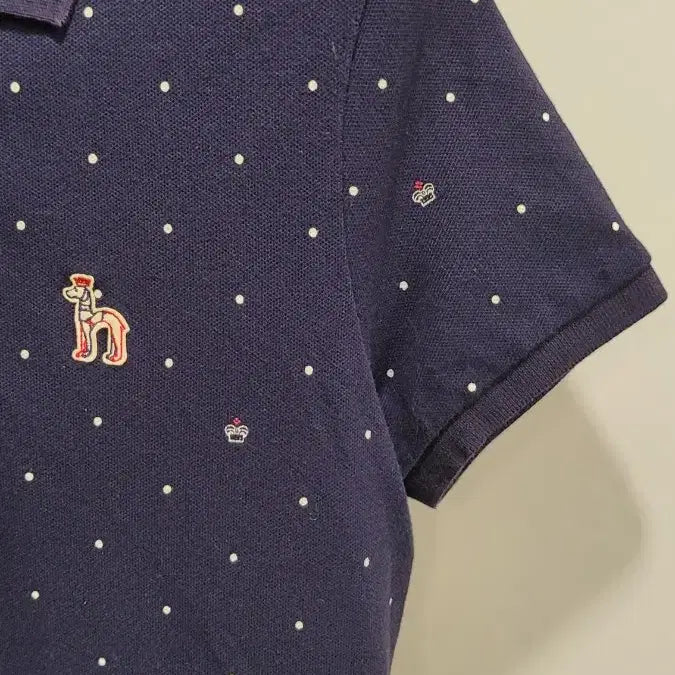 [BUNJANG] Hazzys Navy Polka Dot Short Sleeve Polo T-Shirt / 헤지스 네이비 땡땡이 여성 반팔 폴로티