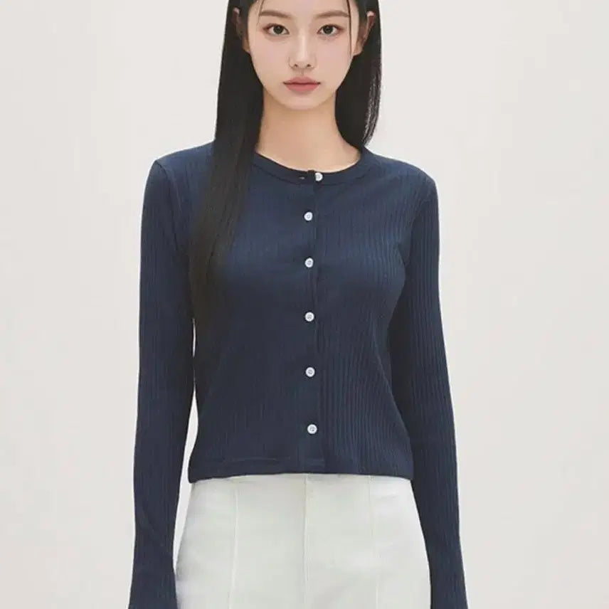 [BUNJANG] Roem Navy Round Neck Cardigan / 로엠 네이비 라운드넥 가디건