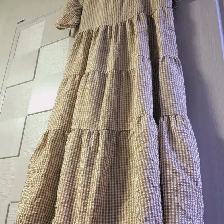 [BUNJANG] Checkered 3-Tier Flare Long Dress / 체크 3단 플레어 롱원피스