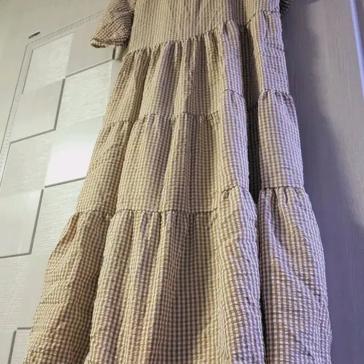 [BUNJANG] Checkered 3-Tier Flare Long Dress / 체크 3단 플레어 롱원피스