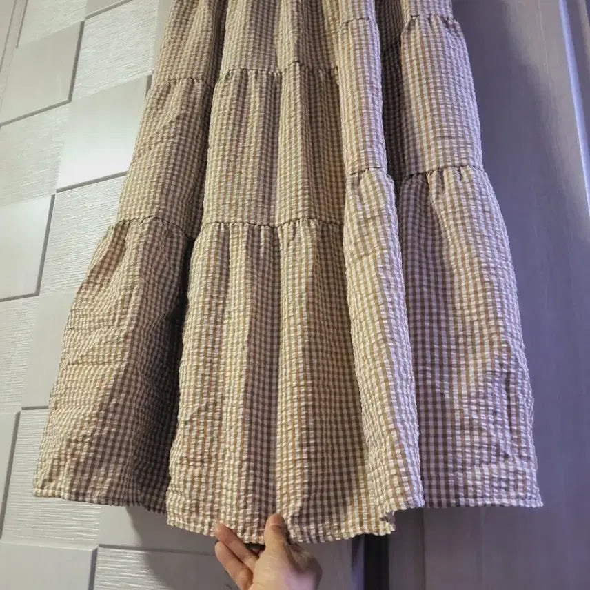 [BUNJANG] Checkered 3-Tier Flare Long Dress / 체크 3단 플레어 롱원피스