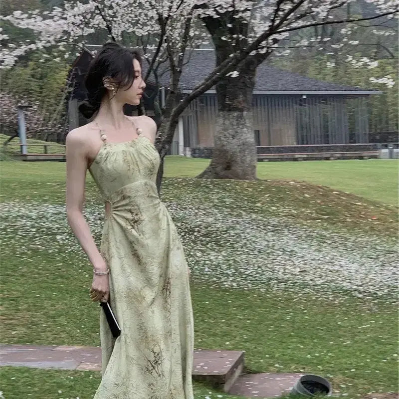 [BUNJANG] Sleeveless Long Dress Floral Pattern in Light Green / 당일발송) 새상품 연그린 플로럴 슬리브리스 롱원피스
