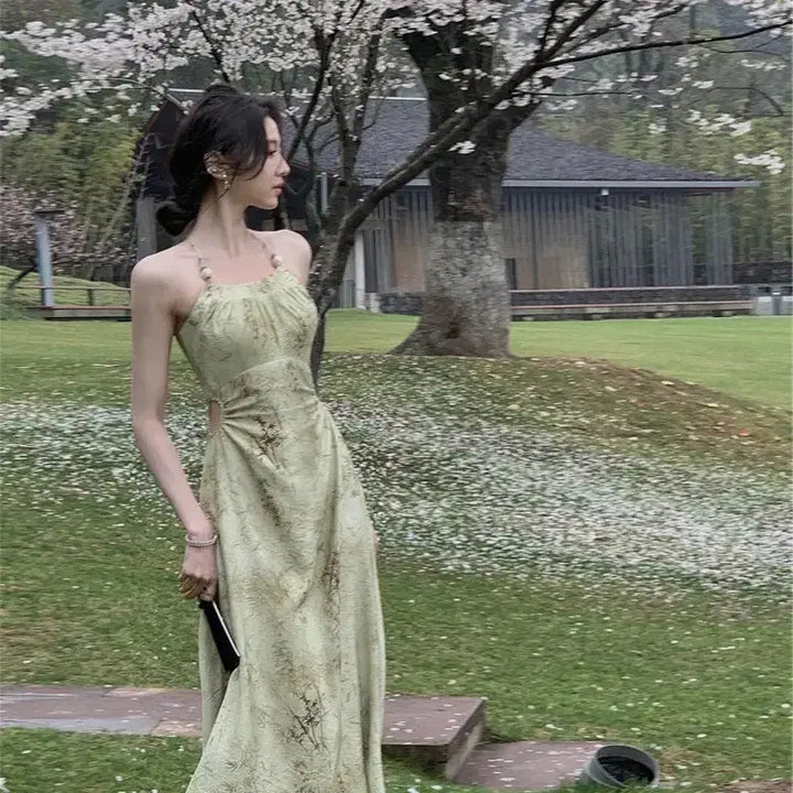 [BUNJANG] Sleeveless Long Dress Floral Pattern in Light Green / 당일발송) 새상품 연그린 플로럴 슬리브리스 롱원피스