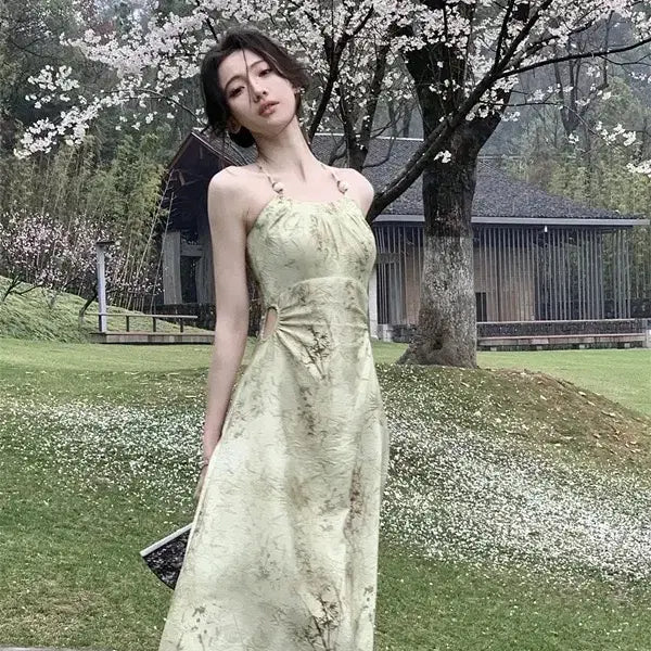 [BUNJANG] Sleeveless Long Dress Floral Pattern in Light Green / 당일발송) 새상품 연그린 플로럴 슬리브리스 롱원피스
