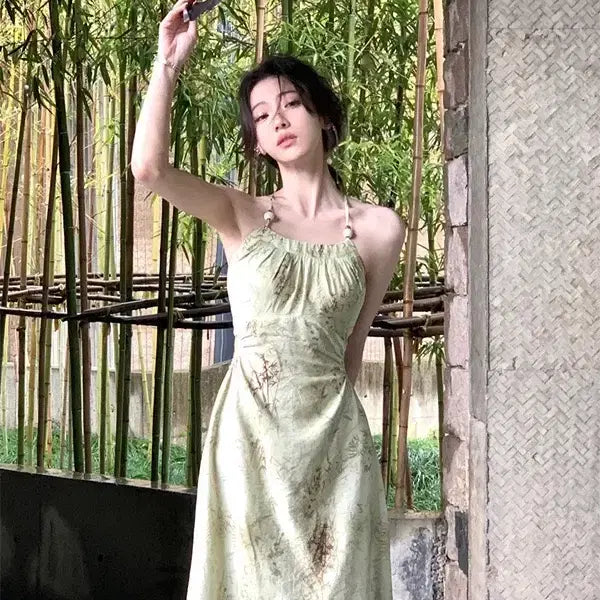 [BUNJANG] Sleeveless Long Dress Floral Pattern in Light Green / 당일발송) 새상품 연그린 플로럴 슬리브리스 롱원피스