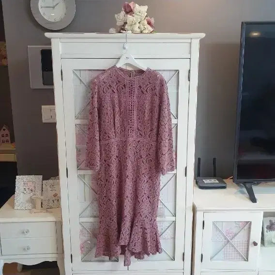[BUNJANG] Lace Long Dress Pink Size 55 / 레이스 롱원피스 핑크/55
