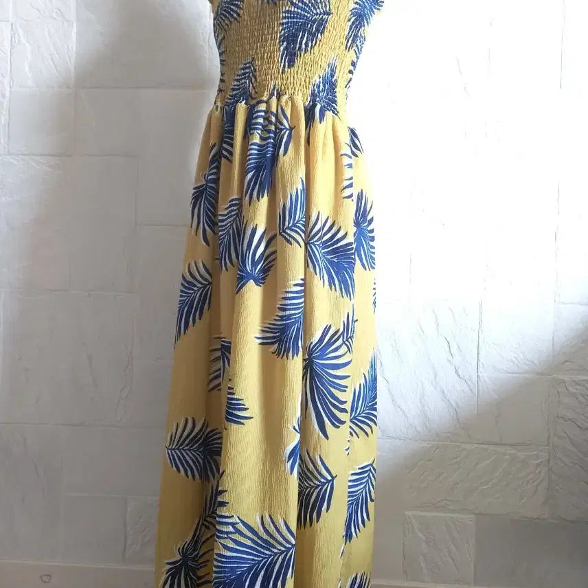 [BUNJANG] Yellow Palm Tree Print Long Dress / 옐로우 야자수 롱 원피스