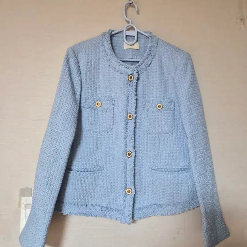 [BUNJANG] Sky Blue Tweed Jacket with Gold Buttons / 스카이블루 트위드 금장버튼 자켓