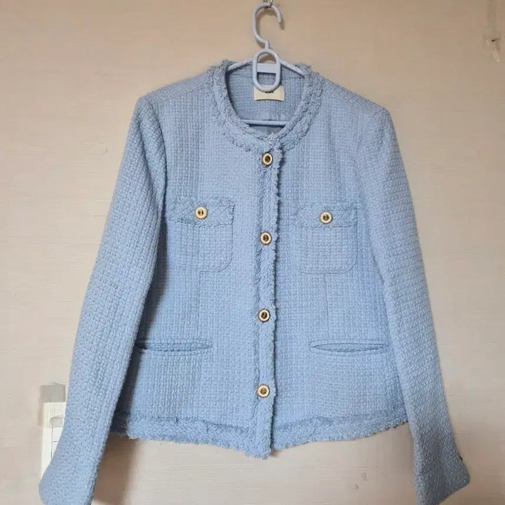 [BUNJANG] Sky Blue Tweed Jacket with Gold Buttons / 스카이블루 트위드 금장버튼 자켓