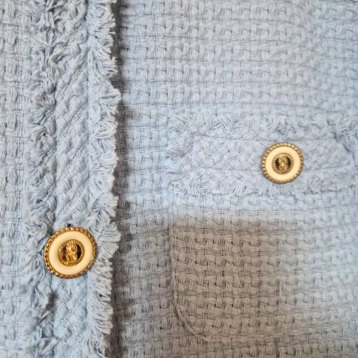 [BUNJANG] Sky Blue Tweed Jacket with Gold Buttons / 스카이블루 트위드 금장버튼 자켓
