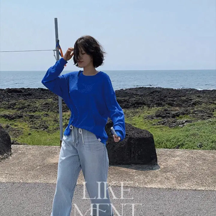 [BUNJANG] LikeU Summer String Wide Denim (Light Blue) / 라이크유 썸머 스트링 와이드 데님(연청)