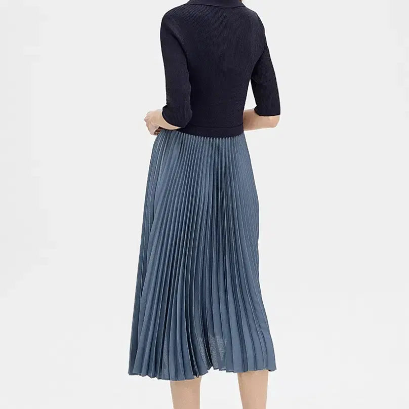 [BUNJANG] Club Monaco Belted Ribbed Knit Pleated Dress / 한섬 클럽모나코 반팔 니트 카라 플리츠 원피스 벨티드 골지 하트시그널