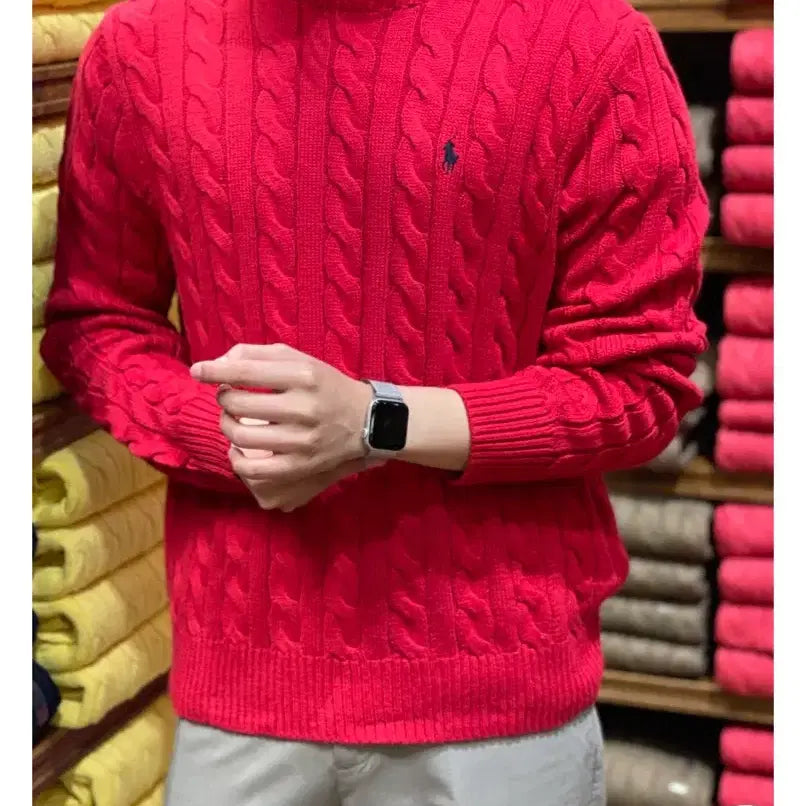 [BUNJANG] Polo Ralph Lauren Cable Knit Sweater Red / 폴로 랄프로렌 케이블 니트 레드