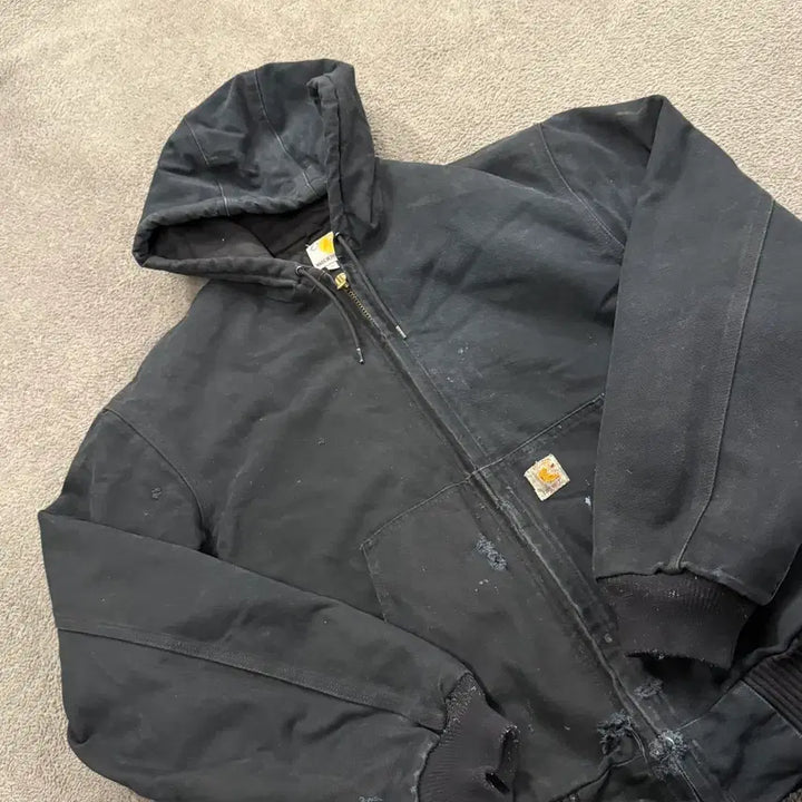 [BUNJANG] Carhartt Black Hooded Work Jacket / [정품/L] 칼하트 블랙 후드 워크 자켓 데미지