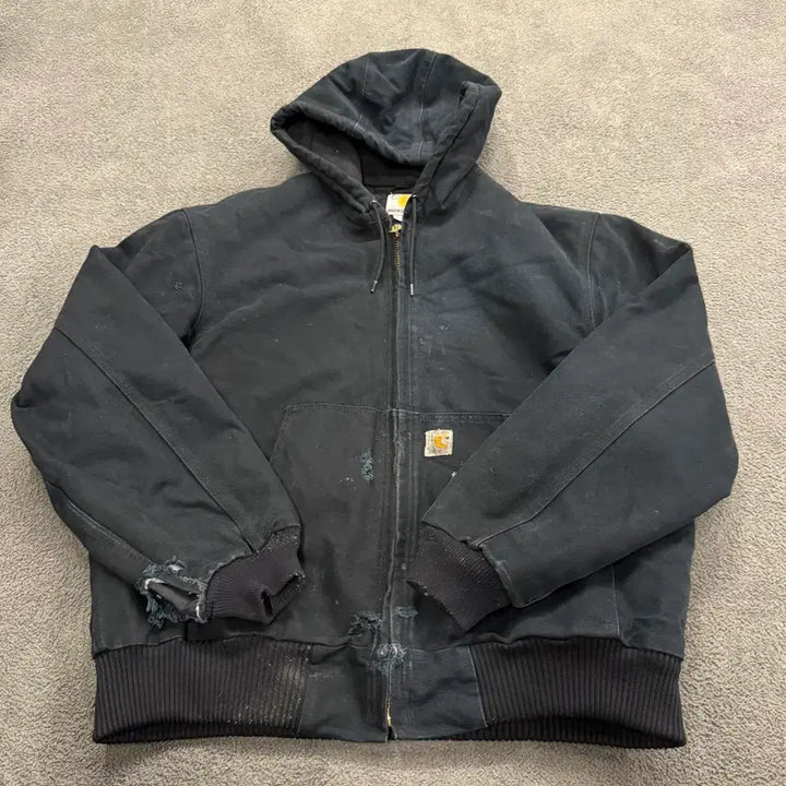 [BUNJANG] Carhartt Black Hooded Work Jacket / [정품/L] 칼하트 블랙 후드 워크 자켓 데미지