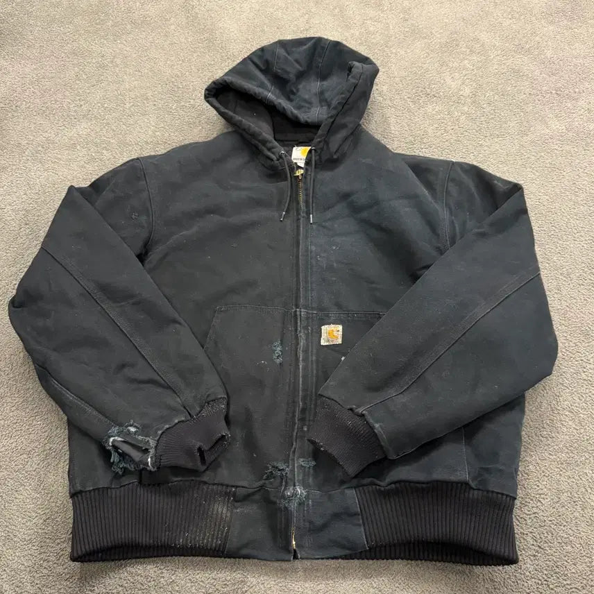 [BUNJANG] Carhartt Black Hooded Work Jacket / [정품/L] 칼하트 블랙 후드 워크 자켓 데미지
