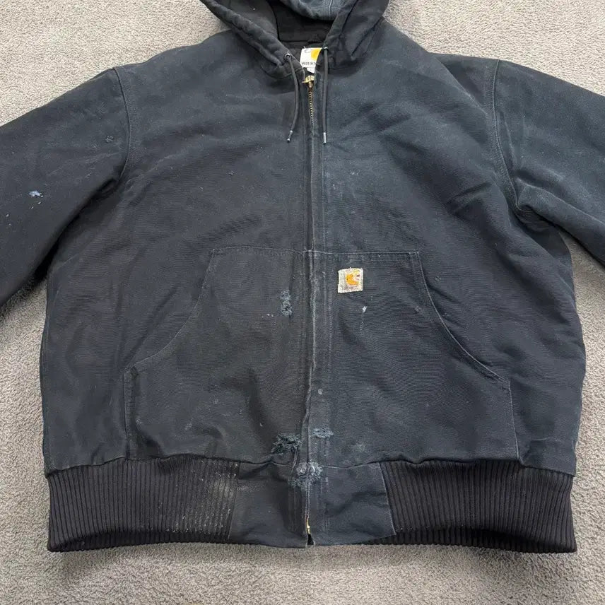 [BUNJANG] Carhartt Black Hooded Work Jacket / [정품/L] 칼하트 블랙 후드 워크 자켓 데미지