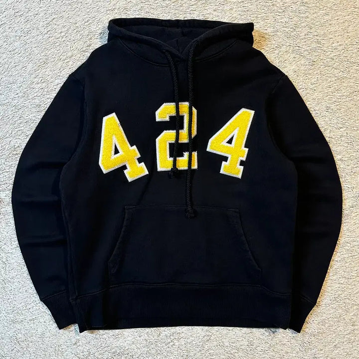 [BUNJANG] 424 University Hoodie Black Yellow S / [S] 424 유니버시티 후드티 검노