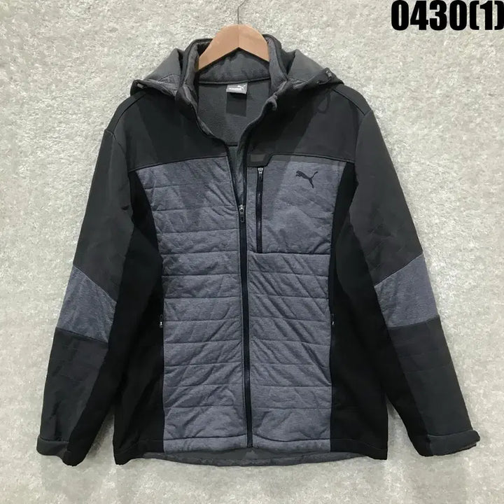 [BUNJANG] Puma Padded Hooded Zip-Up Jacket Black/Grey XL / 푸마 패딩 후드 집업 블랙/그레이 XL