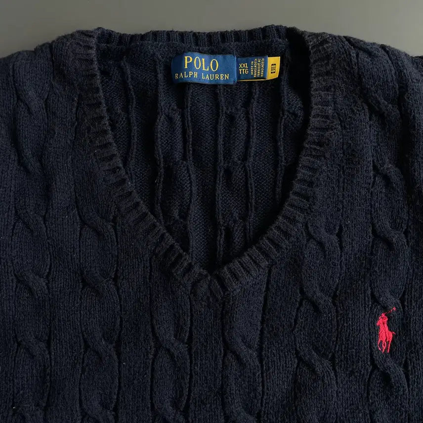 [BUNJANG] Polo Ralph Lauren Cotton Cable Knit Vest XXL / [XXL] 폴로 랄프로렌 코튼 꽈배기 케이블 니트 베스트 조끼 QR인증