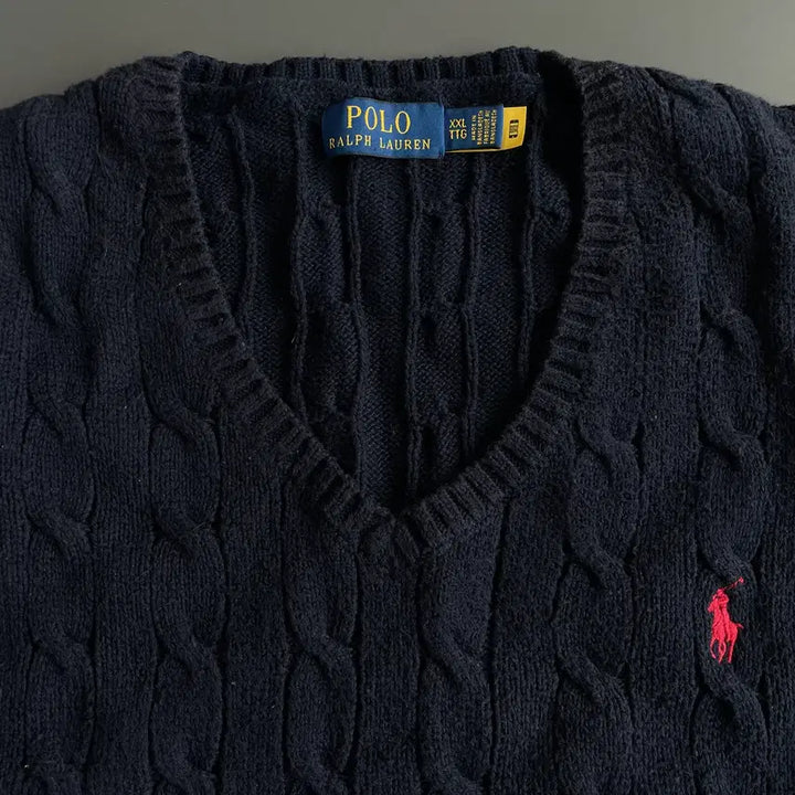 [BUNJANG] Polo Ralph Lauren Cotton Cable Knit Vest XXL / [XXL] 폴로 랄프로렌 코튼 꽈배기 케이블 니트 베스트 조끼 QR인증